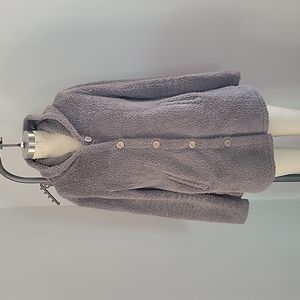Grey fleece hooded button up swing jacket